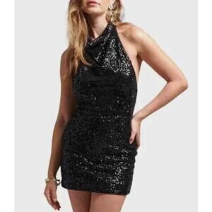 NWT Gianni Bini Womens Jada Sequin Halter Neck Sleeveless Black Mini Dress 2